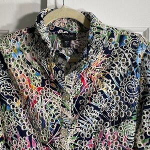 Women's Floral Eyelet Button-Up Top - Multicolor Size L tunic length